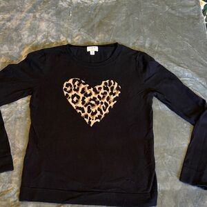 J. Crew Black Top with Leopard Heart